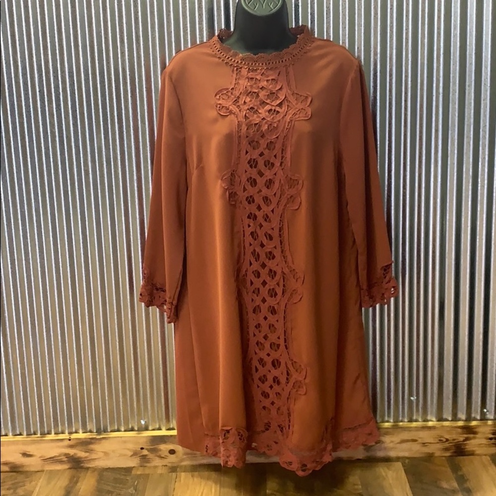 Rust Dress with Lace Detail